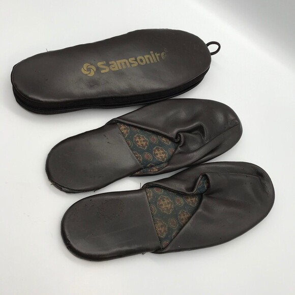 Vintage Samsonite Men's size 9- 10 Travel Slippers  in Brown Zippered Case - Picture 7 of 11
